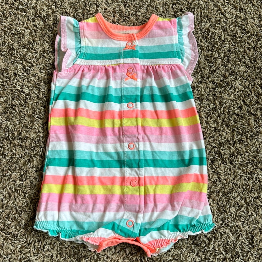 Carter’s Baby Girl Striped Ruffle Sleeve Romper Cupcake Bottom Size 3 Months